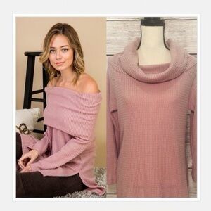 Dusty Pink Off-Shoulder or Turtleneck Sweater by Emerald